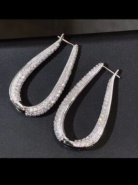 NEW Earrings Silver Pave Crystal Tear Drop Dangle AP18